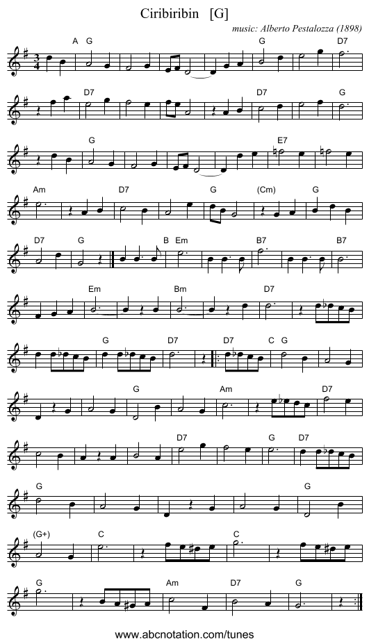 Ciribiribin   [G] - staff notation