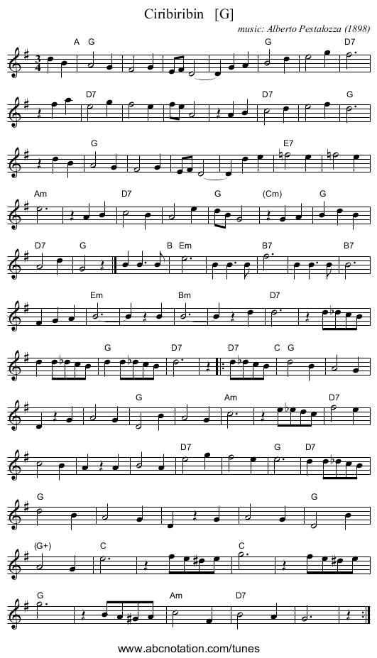Ciribiribin   [G] - staff notation