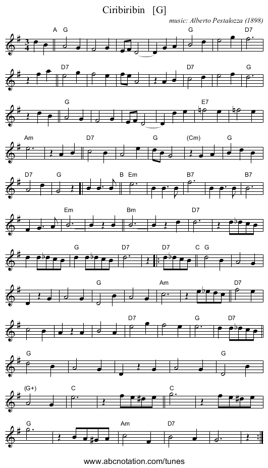 Ciribiribin   [G] - staff notation