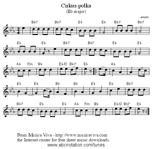 Cirkus-polka - staff notation