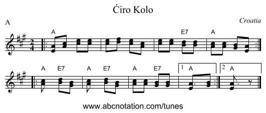 Ćiro Kolo - staff notation