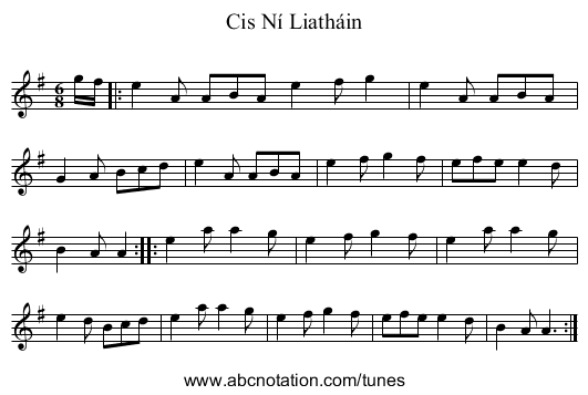 Cis Ní Liatháin - staff notation