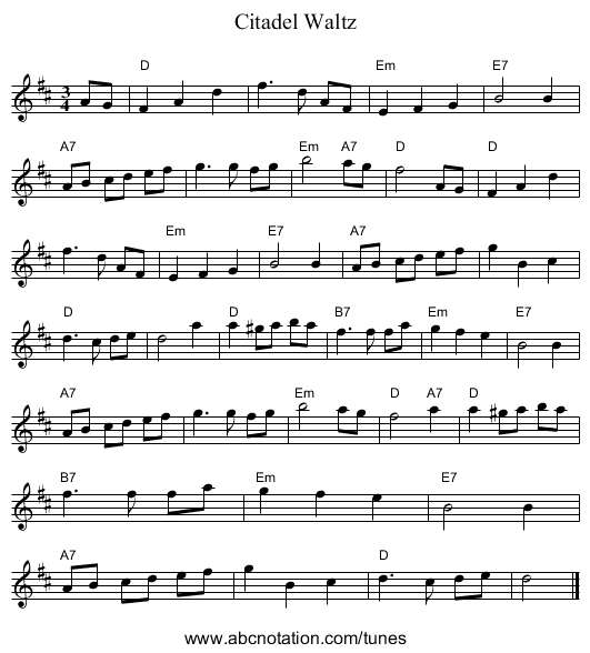Citadel Waltz - staff notation