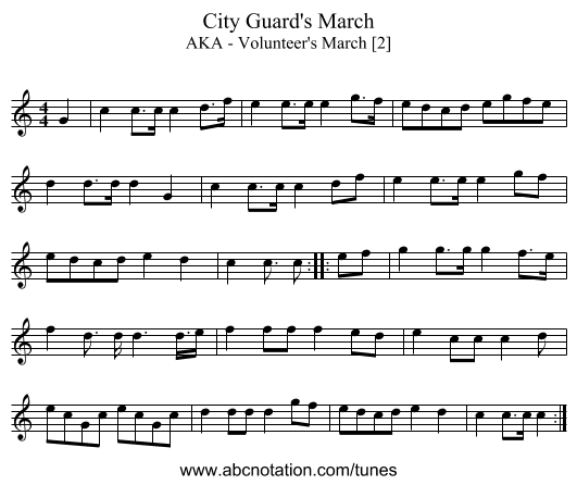 City Guard's March - staff notation