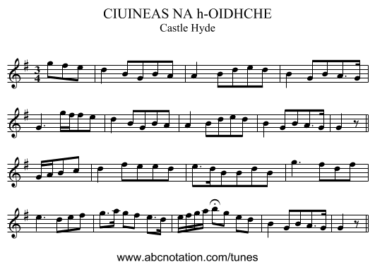 CIUINEAS NA h-OIDHCHE - staff notation
