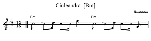 Ciuleandra  [Bm] - staff notation