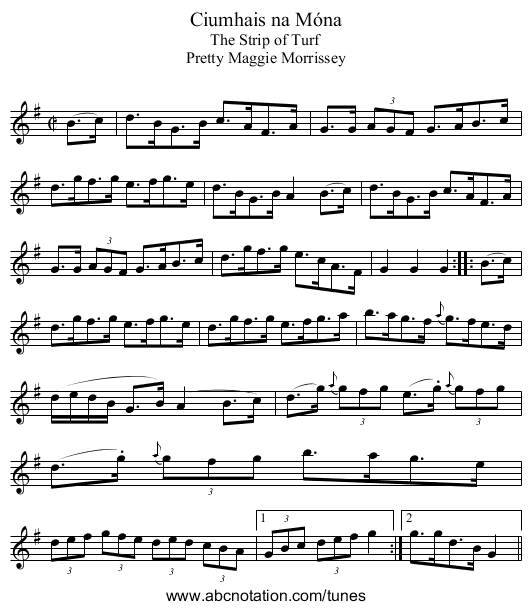 Ciumhais na Móna - staff notation