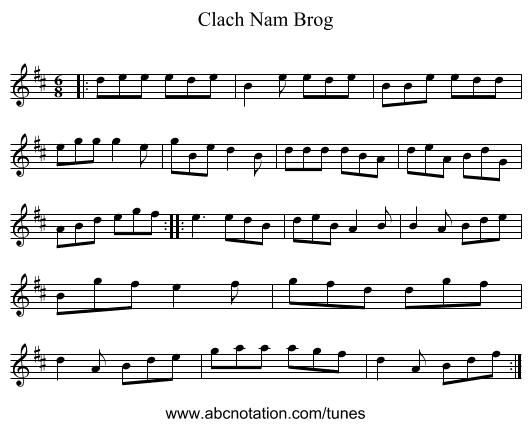 Clach Nam Brog - staff notation