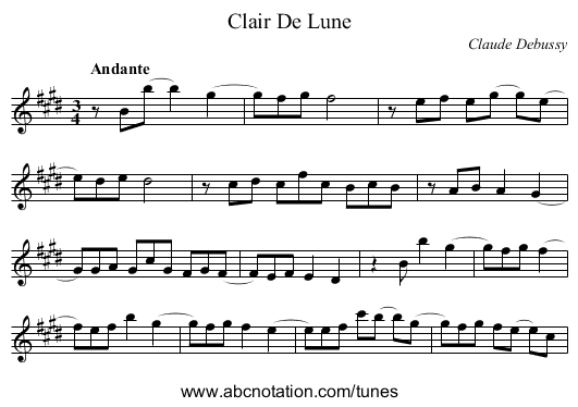 Clair De Lune - staff notation