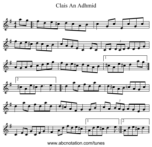 Clais An Adhmid - staff notation