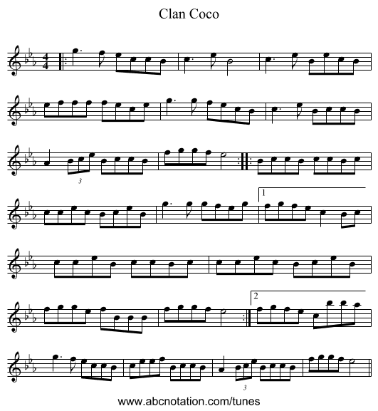 Clan Coco - staff notation