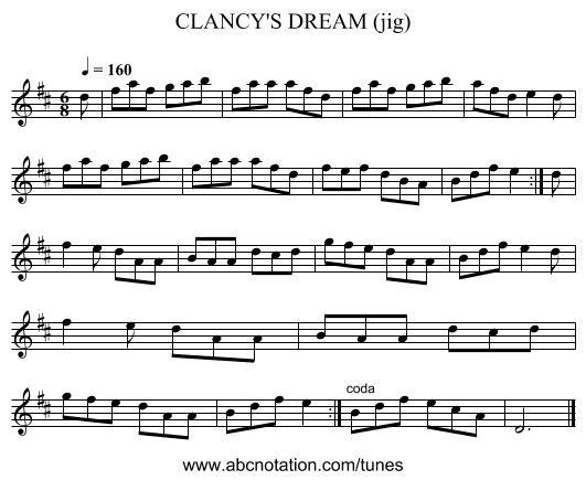 CLANCY'S DREAM (jig) - staff notation