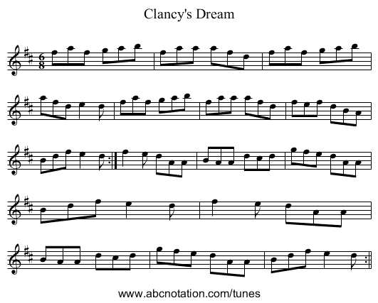 Clancy's Dream - staff notation