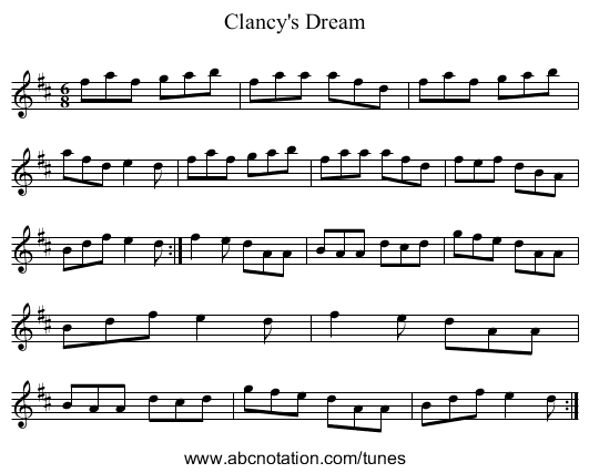 Clancy's Dream - staff notation