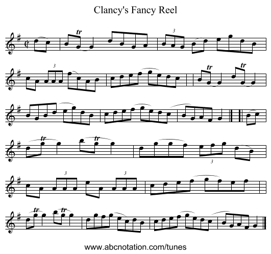Clancy's Fancy Reel - staff notation