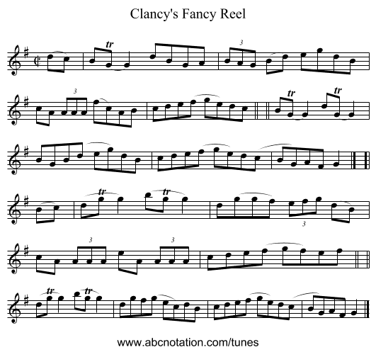 Clancy's Fancy Reel - staff notation