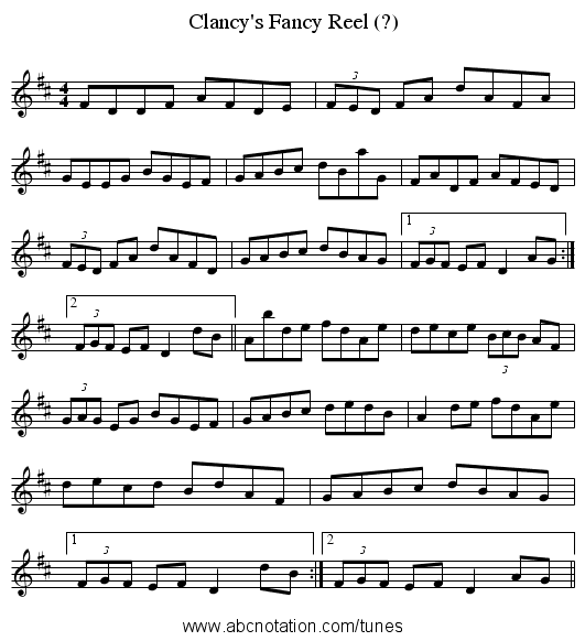 Clancy's Fancy Reel (?) - staff notation