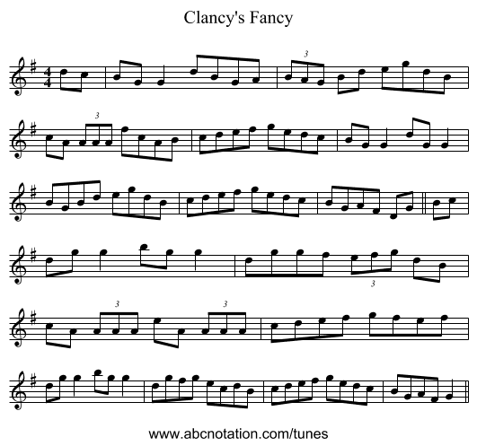 Clancy's Fancy - staff notation