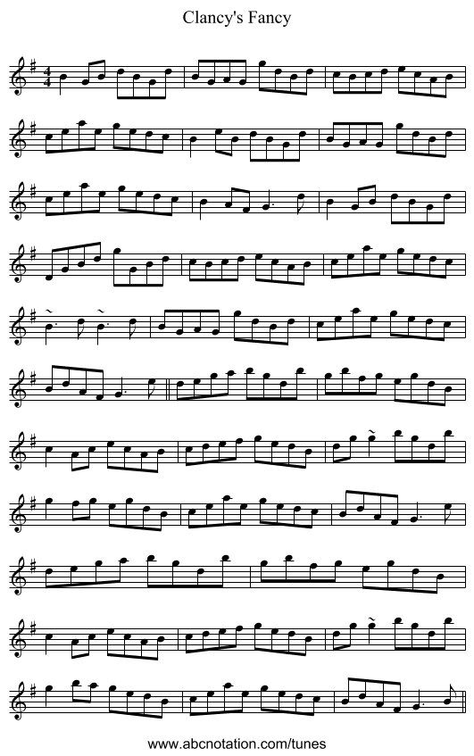 Clancy's Fancy - staff notation