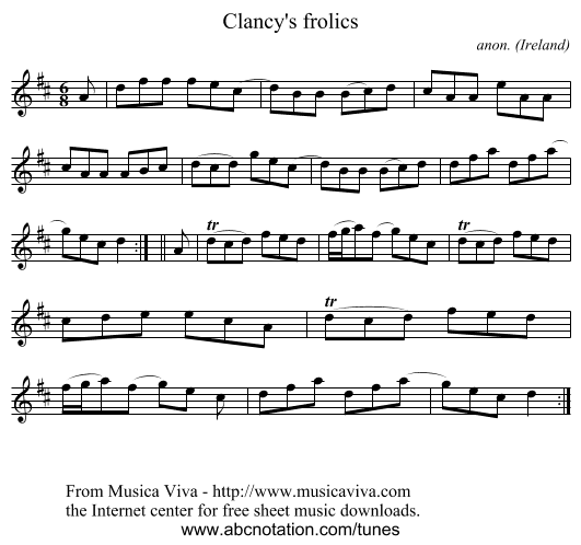 Clancy's frolics - staff notation