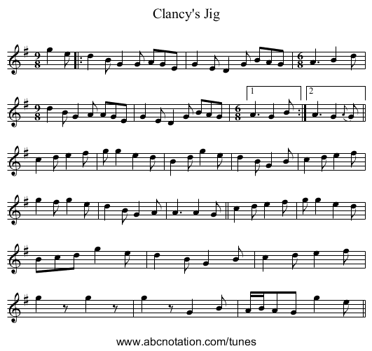 Clancy's Jig - staff notation