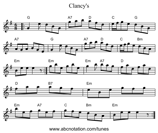 Clancy's - staff notation