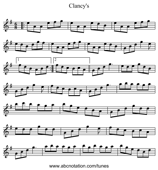 Clancy's - staff notation