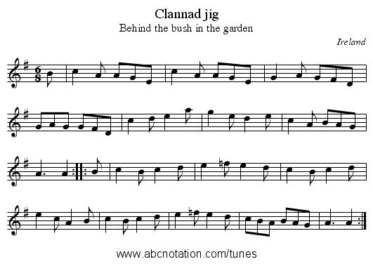 Clannad jig - staff notation