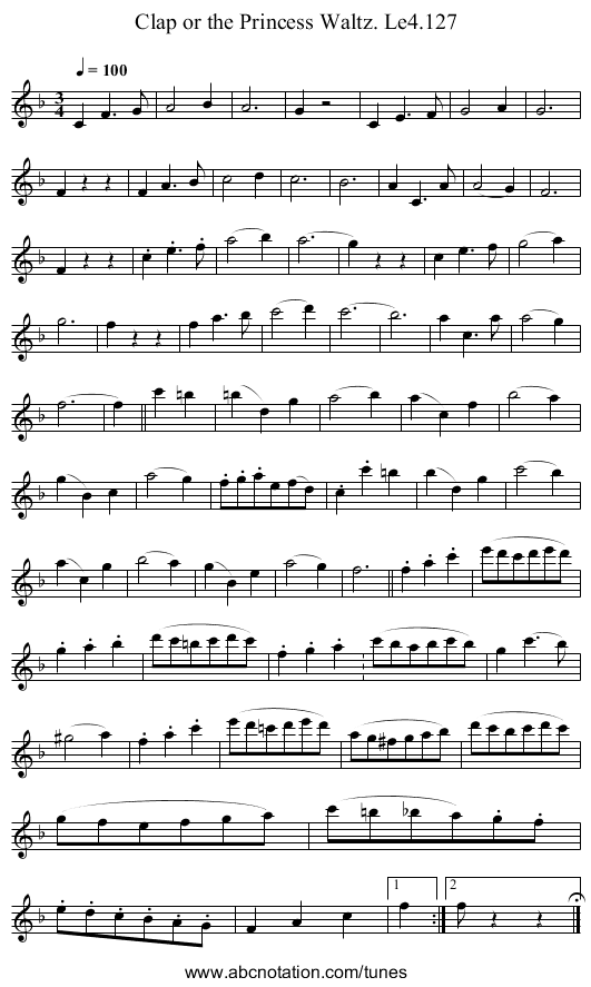Clap or the Princess Waltz. Le4.127 - staff notation