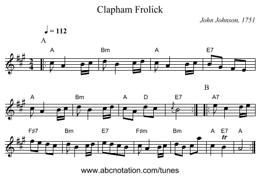 Clapham Frolick - staff notation
