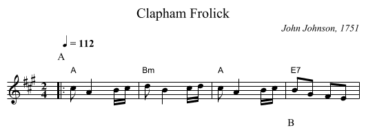 Clapham Frolick - staff notation