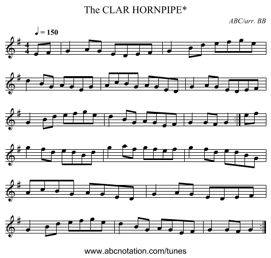 CLAR HORNPIPE*, The - staff notation