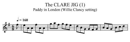 CLARE JIG (1), The - staff notation