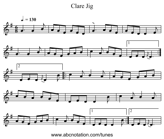 Clare Jig - staff notation