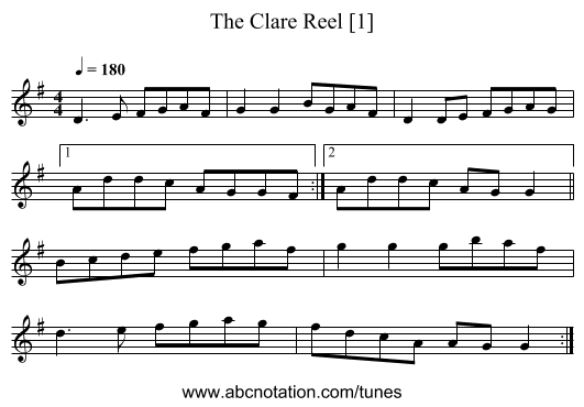 Clare Reel [1], The - staff notation