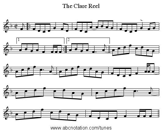 Clare Reel, The - staff notation
