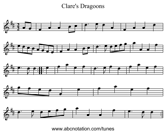 Clare's Dragoons - staff notation