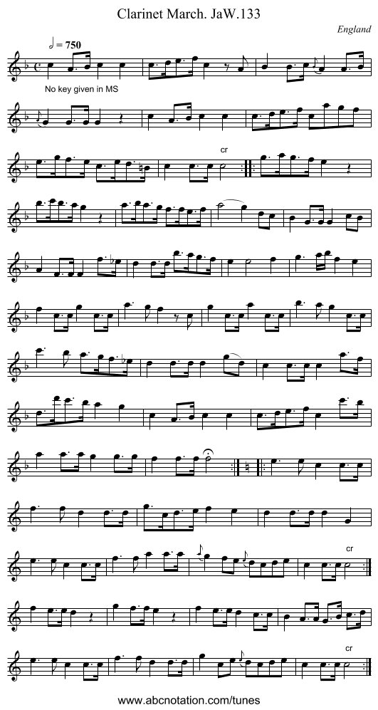 Clarinet March. JaW.133 - staff notation