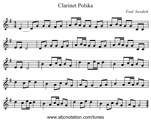 Clarinet Polska - staff notation