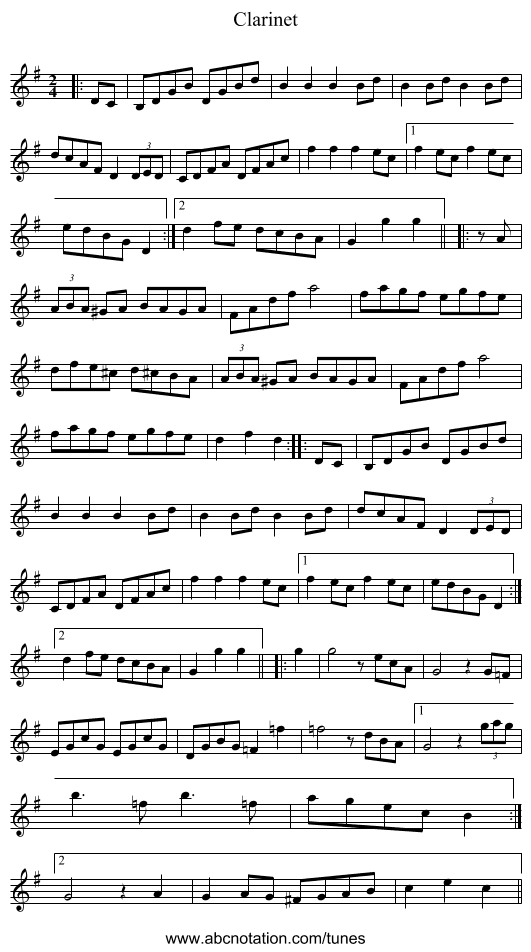 Clarinet - staff notation