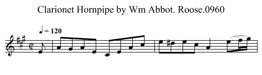Clarionet Hornpipe by Wm Abbot. Roose.0960 - staff notation