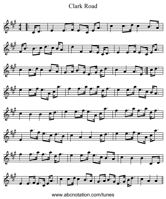 Clark Road - staff notation