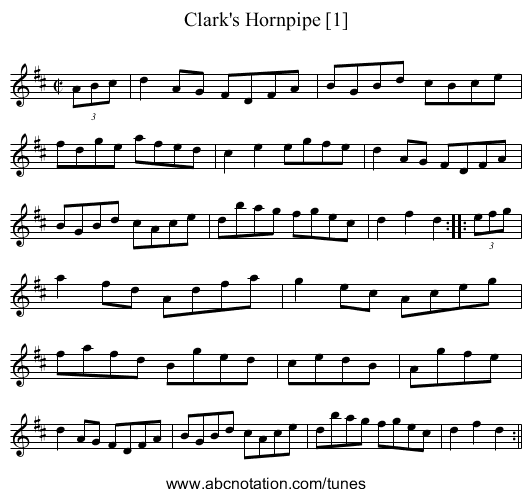 Clark's Hornpipe [1] - staff notation