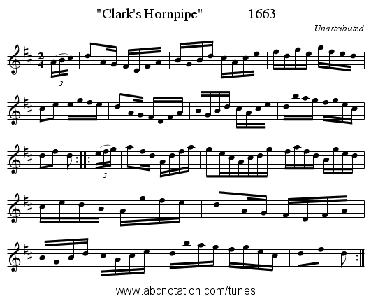 Clark's Hornpipe             1663 - staff notation