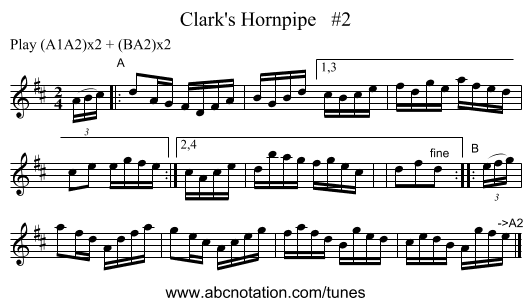 Clark's Hornpipe #2 - staff notation