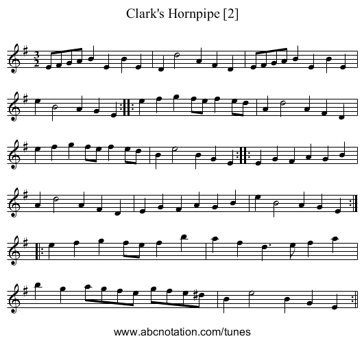 Clark's Hornpipe [2] - staff notation