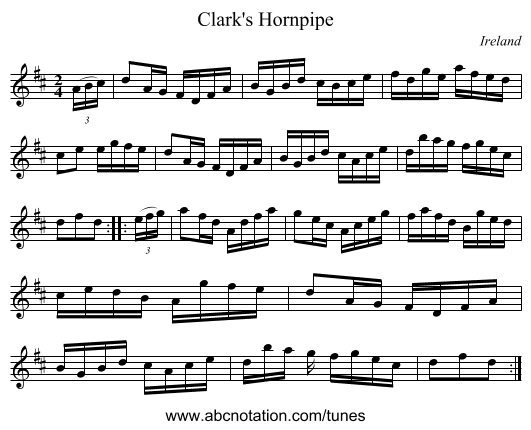 Clark's Hornpipe - staff notation