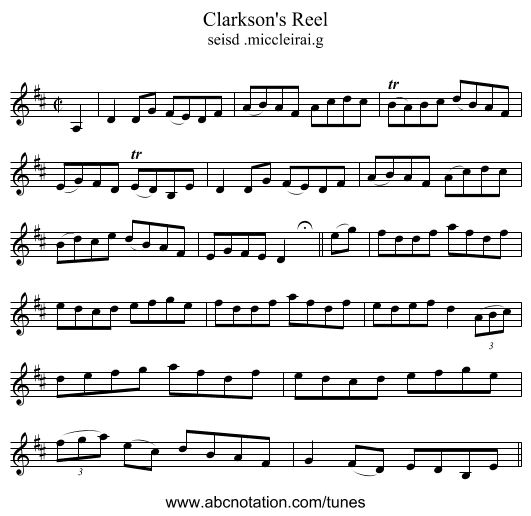 Clarkson's Reel - staff notation