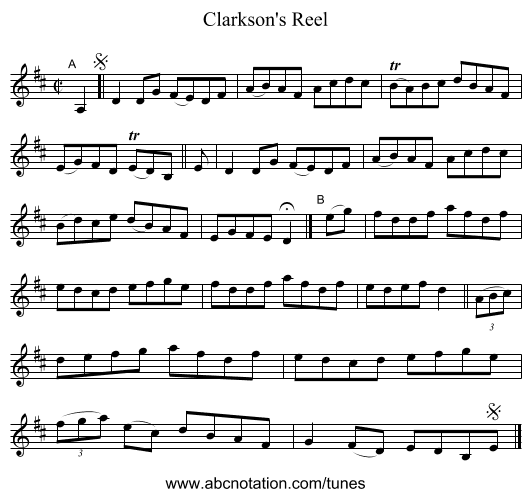 Clarkson's Reel - staff notation