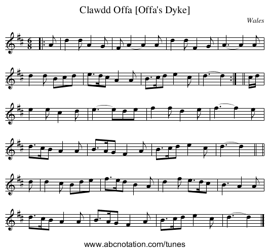 Clawdd Offa [Offa's Dyke] - staff notation